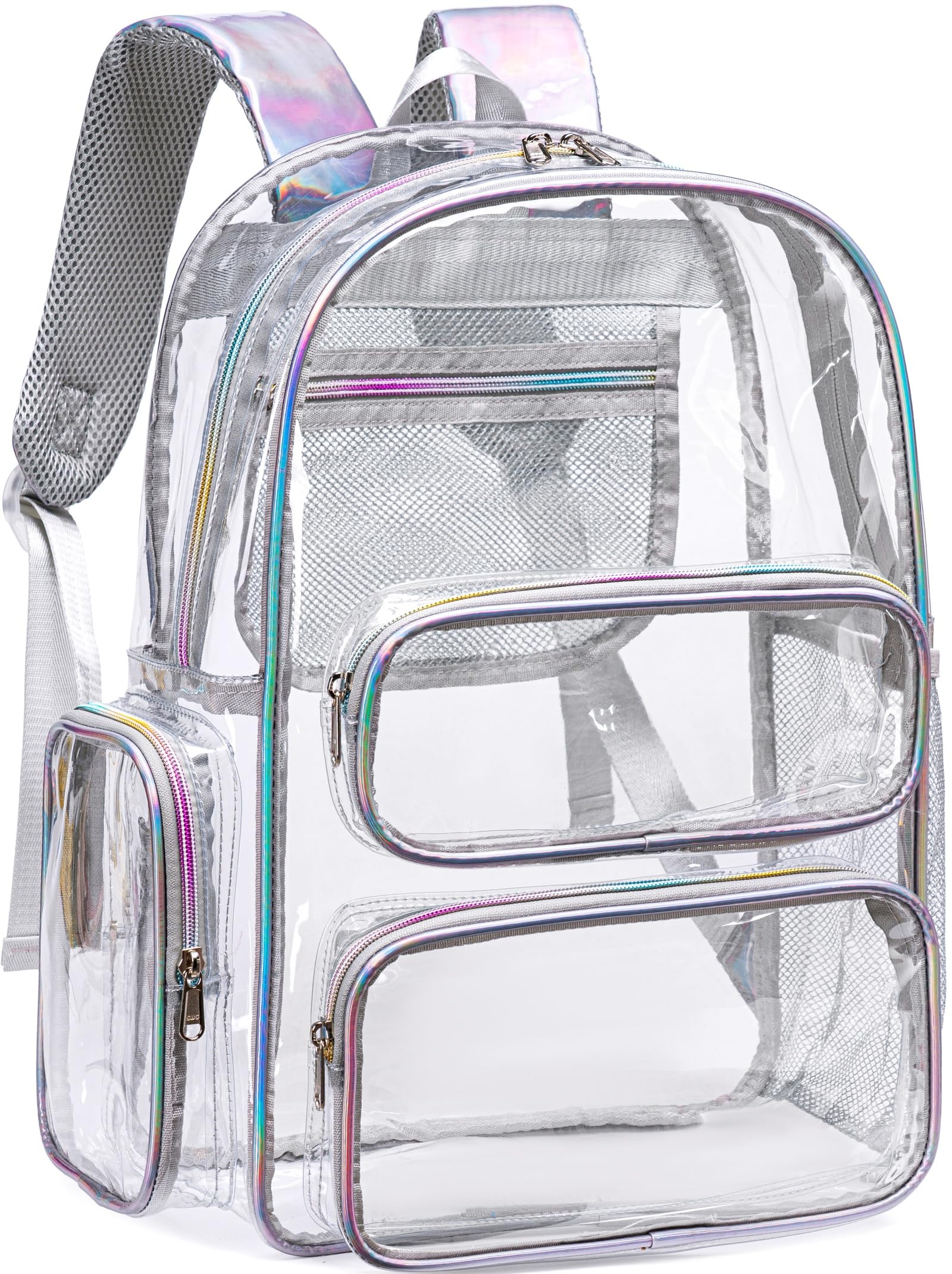 CAMTOP Clear Backpack Heavy Duty Transparent Bag See Through BookBag for Student School Work Festival Sport Travel (Silver Gray)