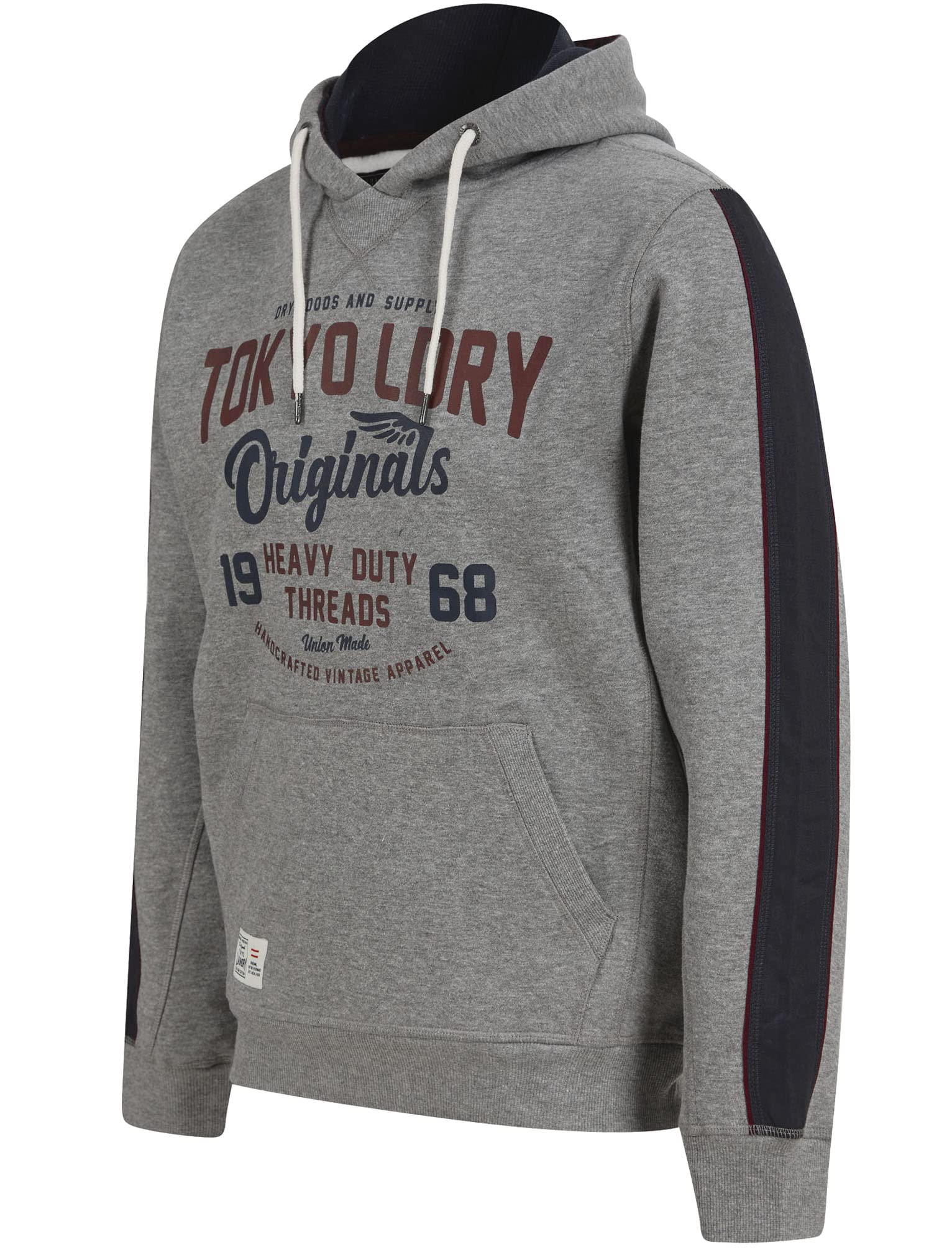 Tokyo Laundry Men's Travel Motif Brushback Fleece Pullover Hooded Top - Mid Grey Marl - S