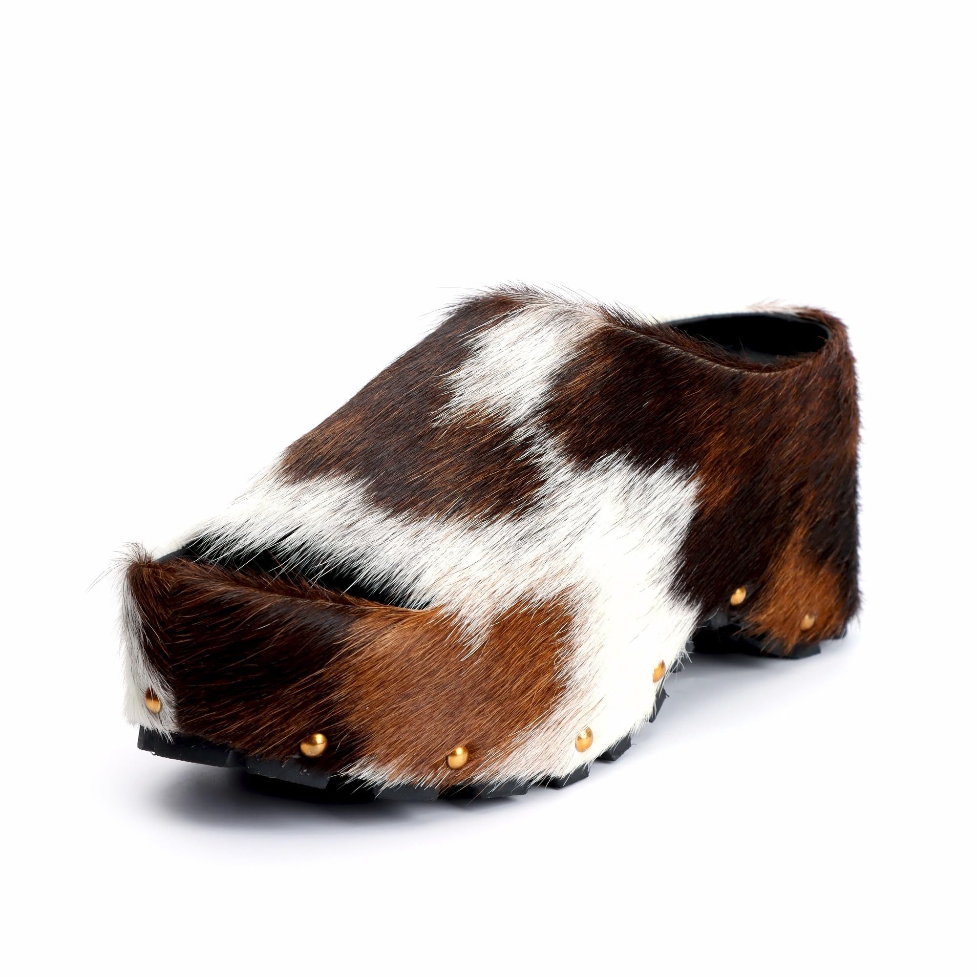 XOBZJH Long-Hair Calfskin Chunky Clog Slide for Women - Memory Foam Luxury Slip on Shoes Women's Mules & Platform Clogs,Designer Mules for Women 2025