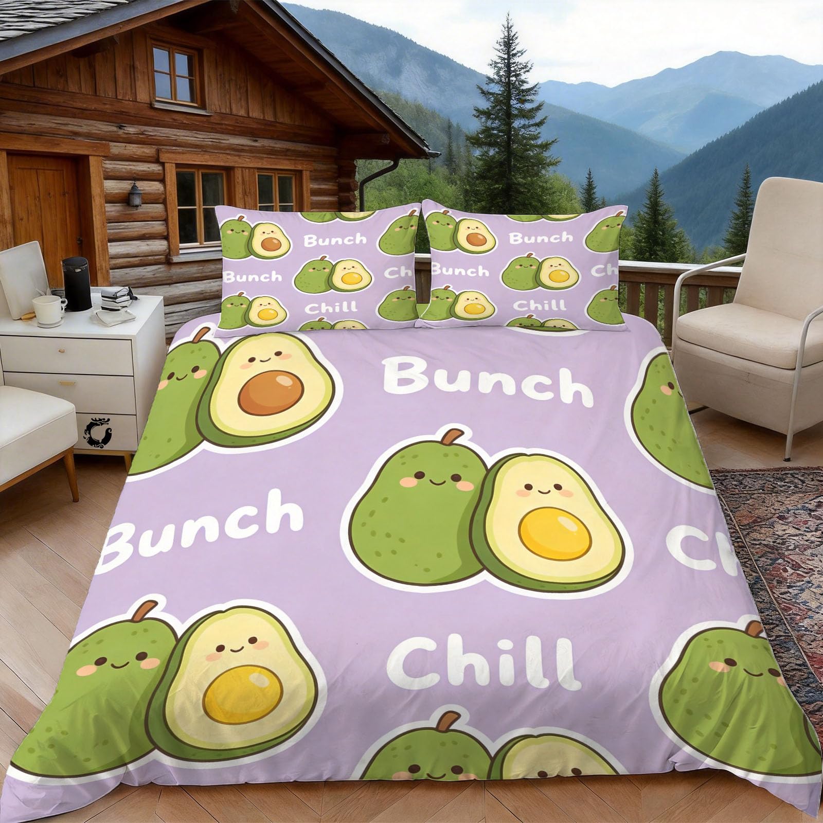3D Cartoon Avocado Bettwäsche 200x200 Minimalistisch Bettwäsche-Sets, Microfaser Bettbezug 3 Teilig Duvet Cover mit Reißverschluss und 2 Kissenbezug 80x80cm