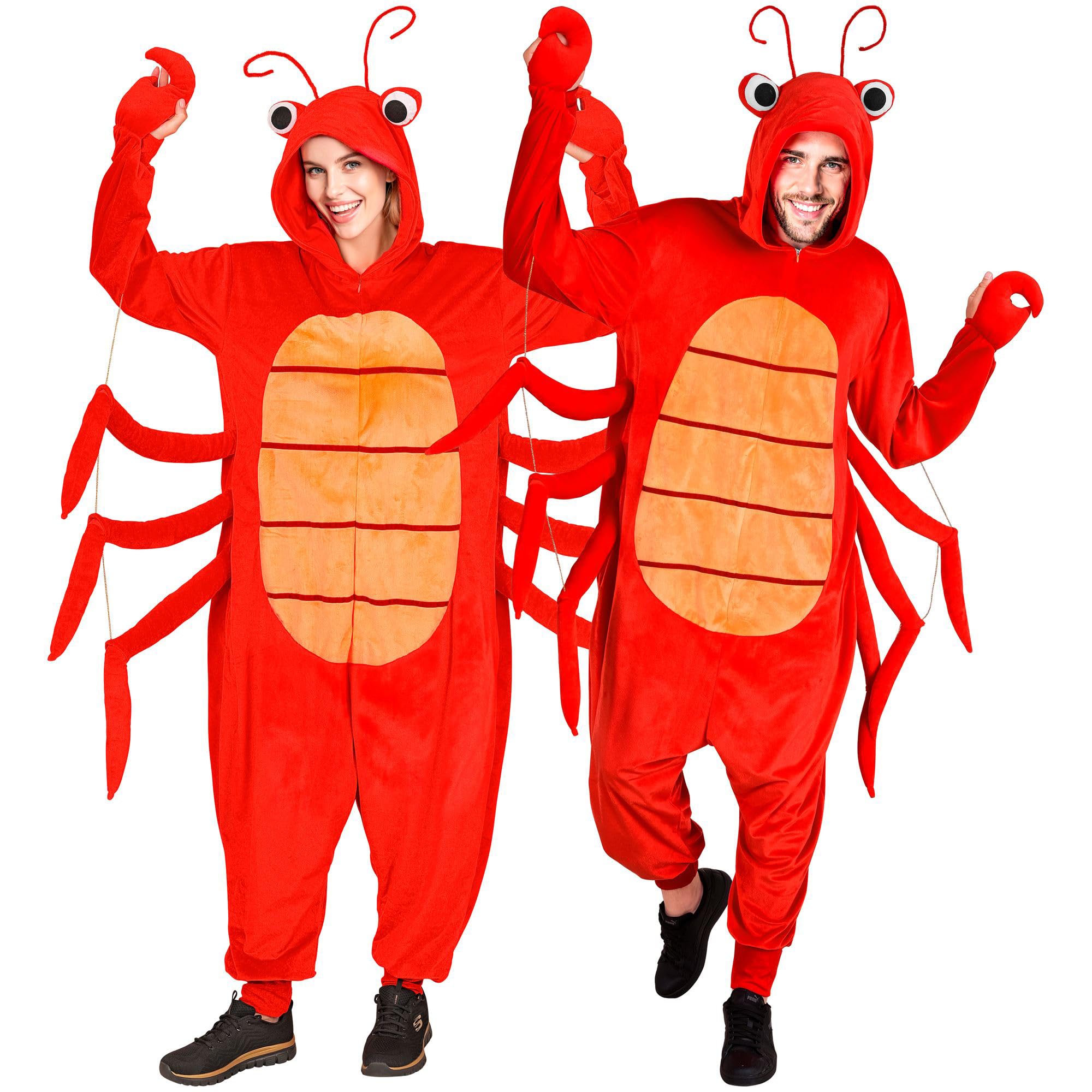 W WIDMANN MILANO Party Fashion - Lobster Jumpsuit for Adults, Red Plush Jumpsuit with Hood, Animal Costume for Carnival