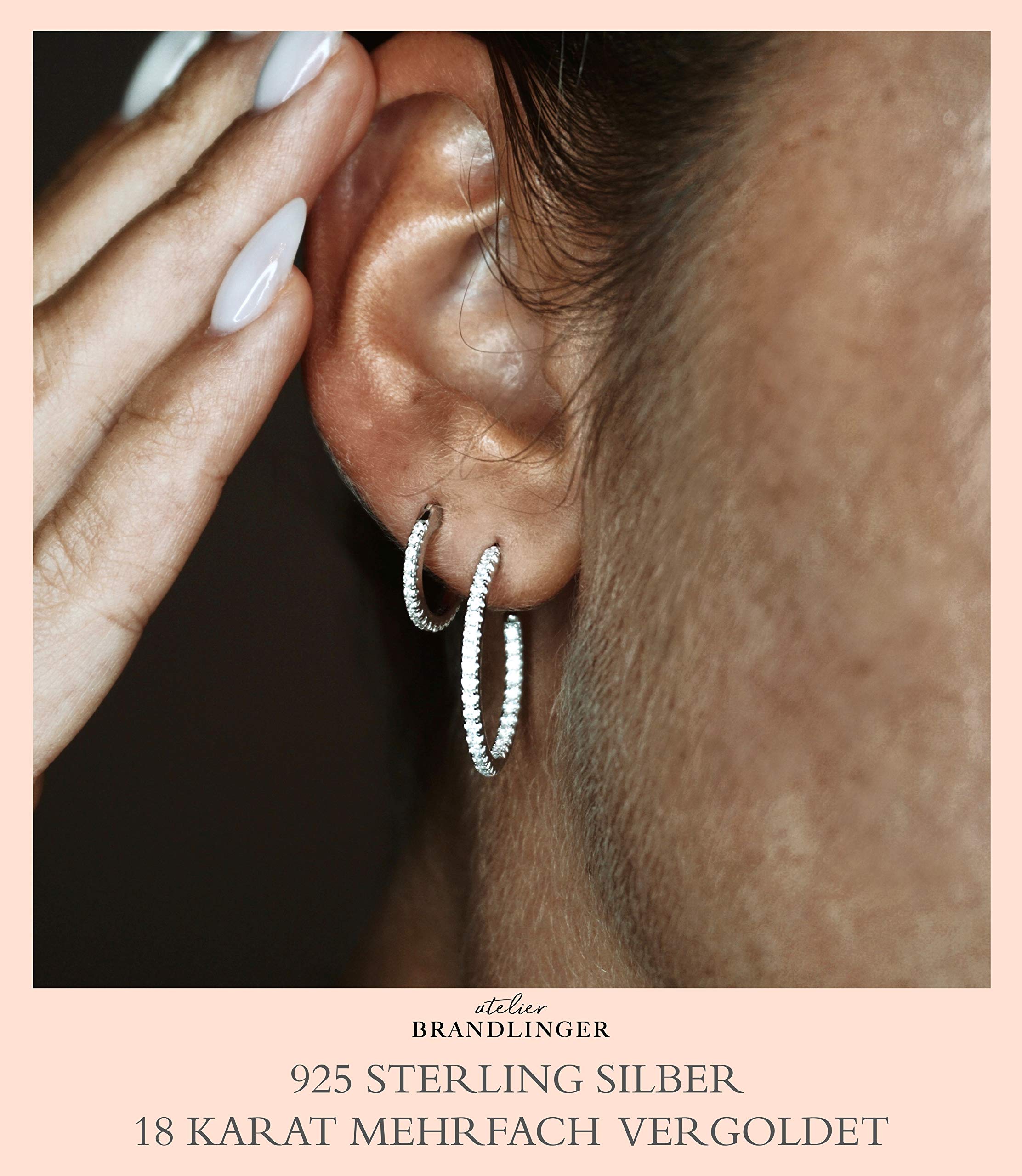 Brandlinger pendientes mujer plata bañados en oro, aros plata mujer, pendientes aro dorados, pendientes pequeños mujer con circonitas blancas