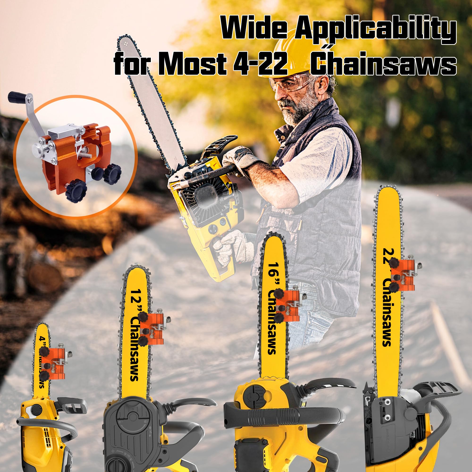 QTG Manual Chain Saw Sharpener,Adjustable Clamp & Precision Guide,Portable Metal Attachment,8-22" Chain/Electric Saws — view 4