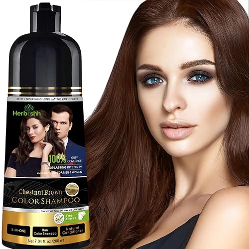 Herbishh Chestnut Brown Shampoo, Hair Dye Shampoo 3 in 1,