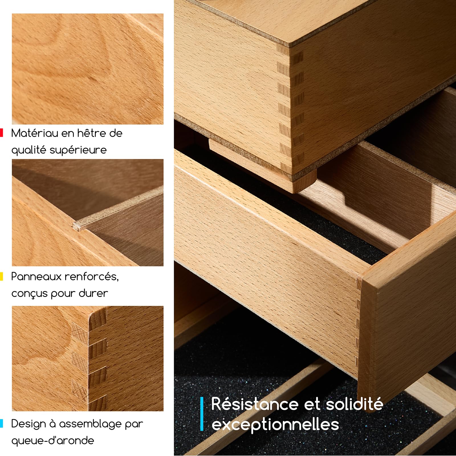 MEEDEN Boîte de rangement pour fournitures d'artiste : À 1 niveau, boîte à outils en bois massif de hêtre avec séparateurs amovibles – Rangement d'outils en tiroir pour fournitures de peinture
