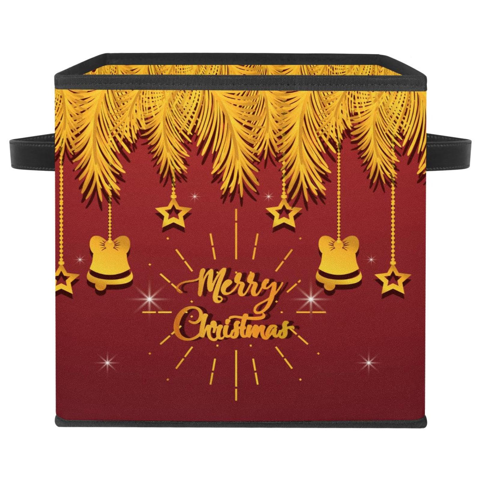 Boîte de rangement pour jouets et vêtements | Cube pliable rouge motif branches de pin