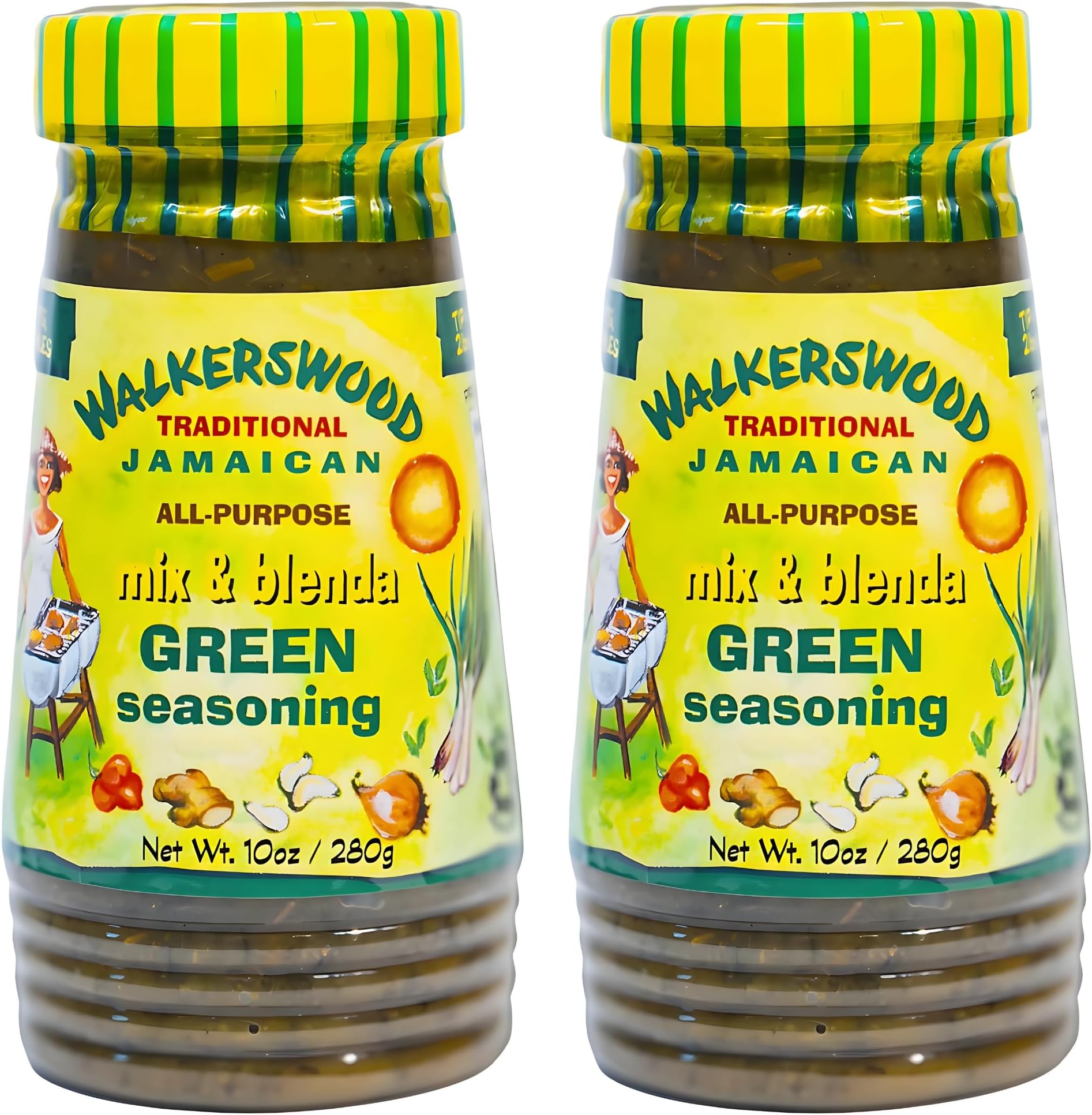 Walkerswood Traditional Jamaican Green Seasoning 280g (2-pack) + Uplabel Creations 180ml Food Pot