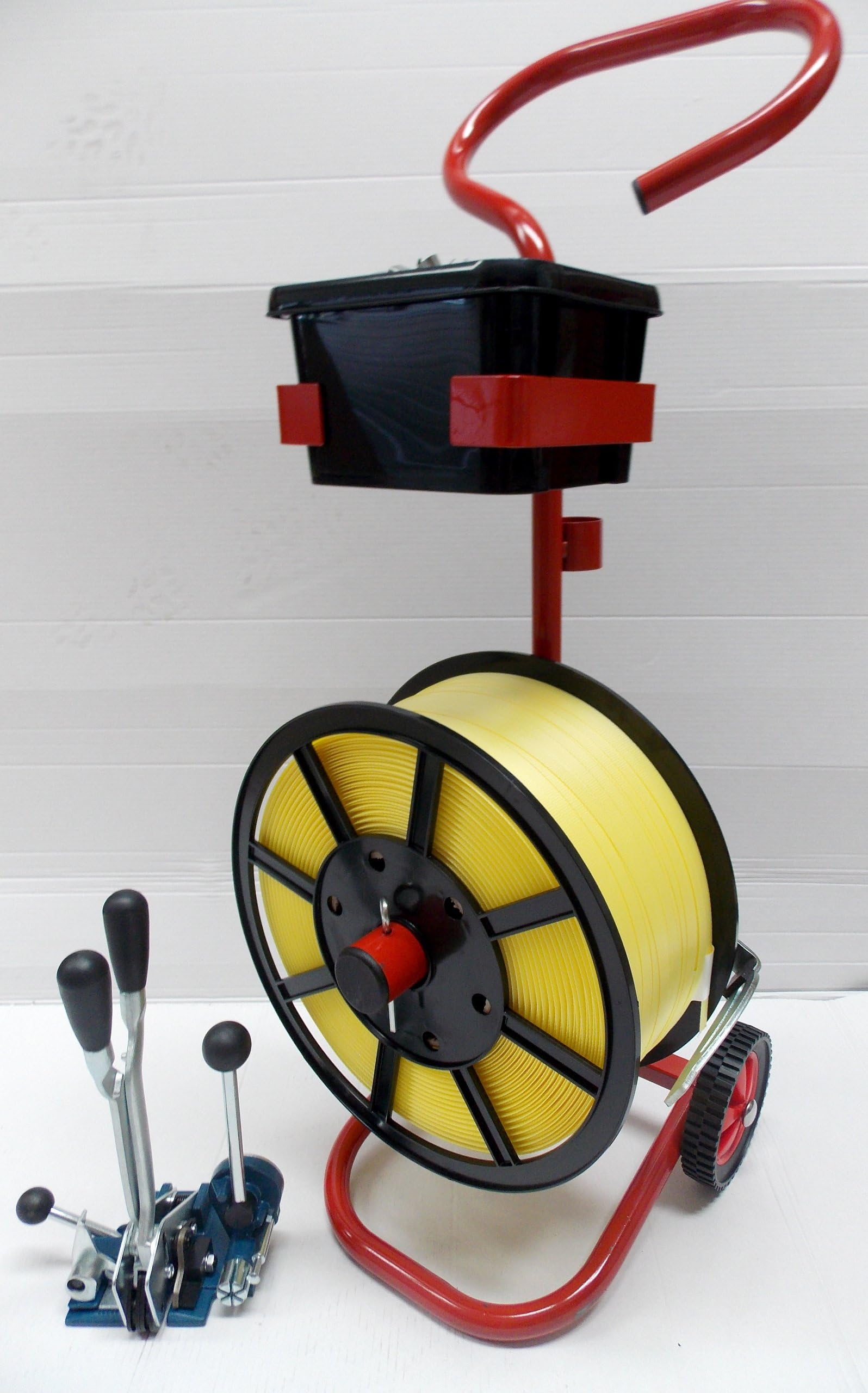 HEAVY DUTY Strapping Combination Kit with TROLLEY- YELLOW (310kg brake) 1000m long strapping, HEAVY DUTY Combination Tensioner/ Cutter tool, 2000 Seals & TROLLEY