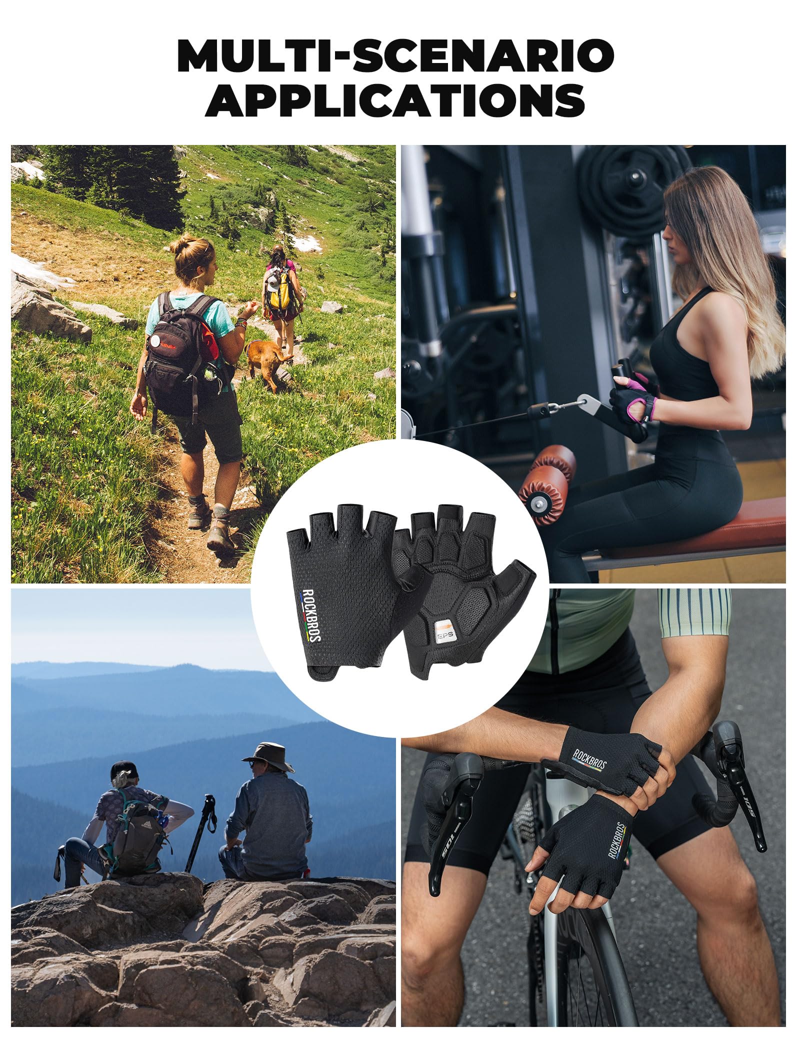ROCKBROS Road to Sky Guantes de Ciclismo para Hombre con Palma SBR, Guantes Dedos Cortos para Bicicleta Montaña Carretera en Verano
