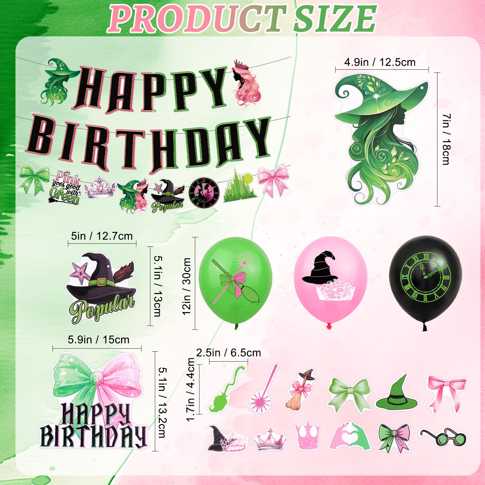 Hysagtek Witch Birthday Party Decorations Pink and Green Party Decorations Happy Birthday Banners Bows Cake Toppers Cupcake Toppers and Balloons Funny Princess Witch Theme Decor