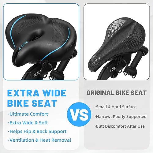 Miniatura 6 de Asiento de bicicleta de gran tamaño para hombres y mujeres, cojín de asiento de bicicleta extra ancho, cómodo respaldo suave acolchado, sillín de