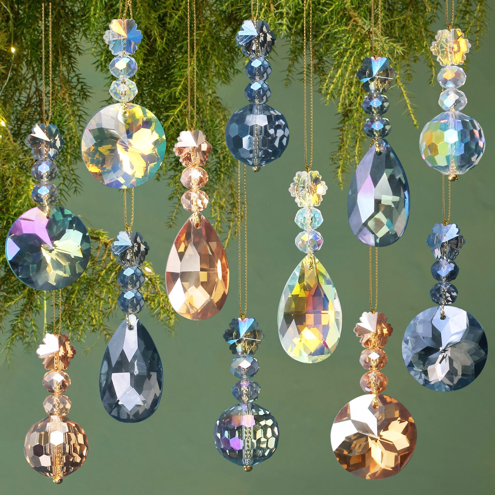 12 Pcs Mini Multicolor Crystal Christmas Ornaments - Hanging Balls, Prism Glass Small Sparkle Ornaments for Christmas Tree Decorations