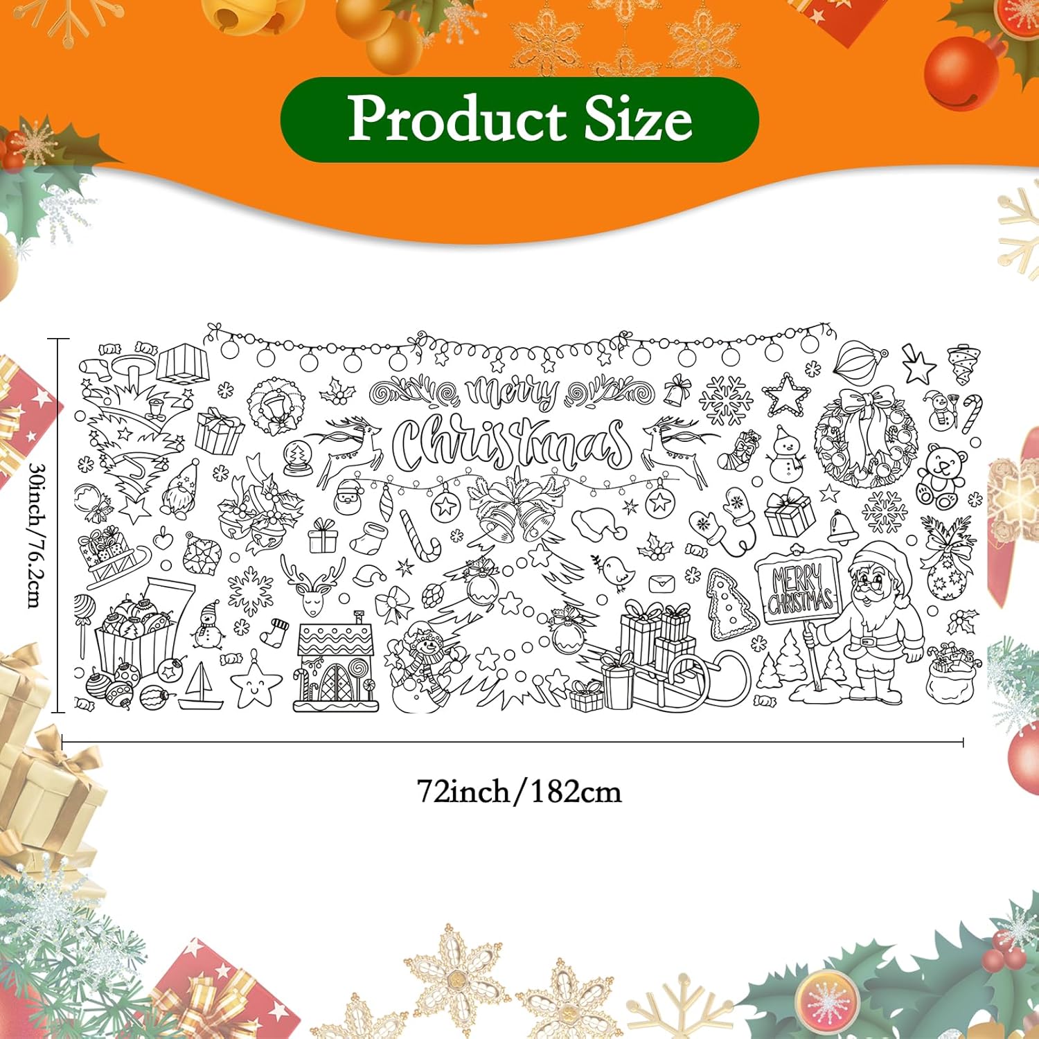 Christmas Giant Coloring Poster, 30 x 72 Inches Paper Coloring Tablecloth for Kids Christmas Decorations Large Coloring Activity Poster for Kids Crafts Home Classroom Party Suppiles (Christmas)