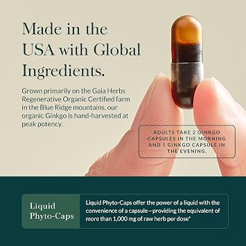 Gaia Herbs Ginkgo Leaf - Traditionally Used to Support Healthy Circulation & Brain Function* - Herbal Supplement - 60 Vegan Liquid Phyto-Caps (30 Servings)