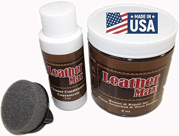 Leather Max Large 8 Ounce Jar Leather and Vinyl Repair Kit - Refinish Your Furniture, Jacket, Sofa or Car Seat, Super Easy Instructions, Restore Any Material, Bonded, Pleather, Genuine Black