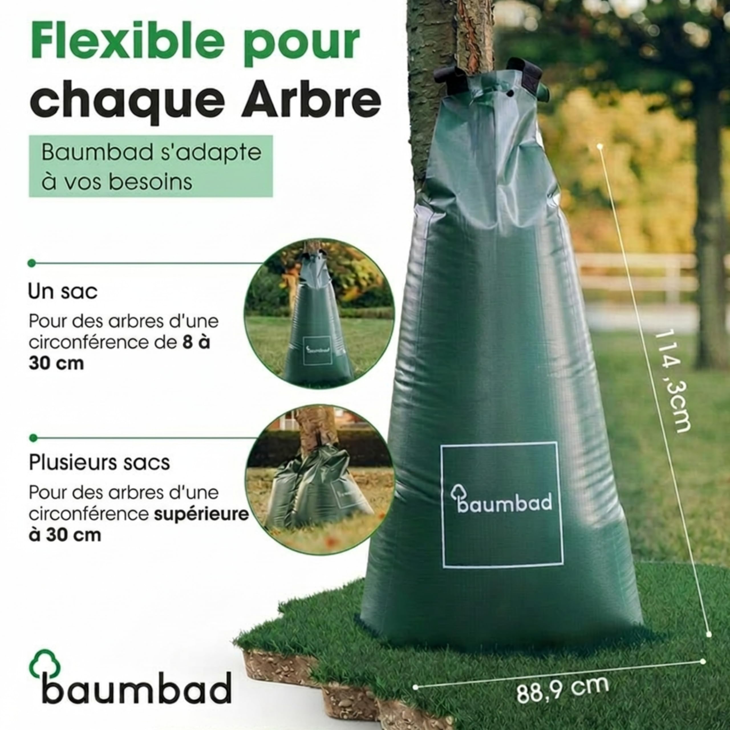 baumbad Lot de 10 Sacs d'arrosage de qualité supérieure - 100 l - en PVC résistant aux UV - Vert