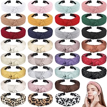 Janinka 30 Pcs Knotted Wide Headbands for Women Girls Elastic Turban Boho Hair Bands Cute Head Wrap Non Slip Hair Accessories Vintage Velvet Leopard Print Hair Hoops for Washing Face