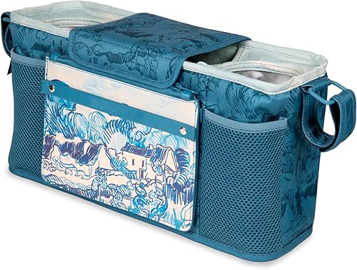 WONDERFOLD Organizador de cochecito de consola para padres con portavasos aislados, cierre de gancho y lazo, 2 bolsillos de almacenamiento y correa