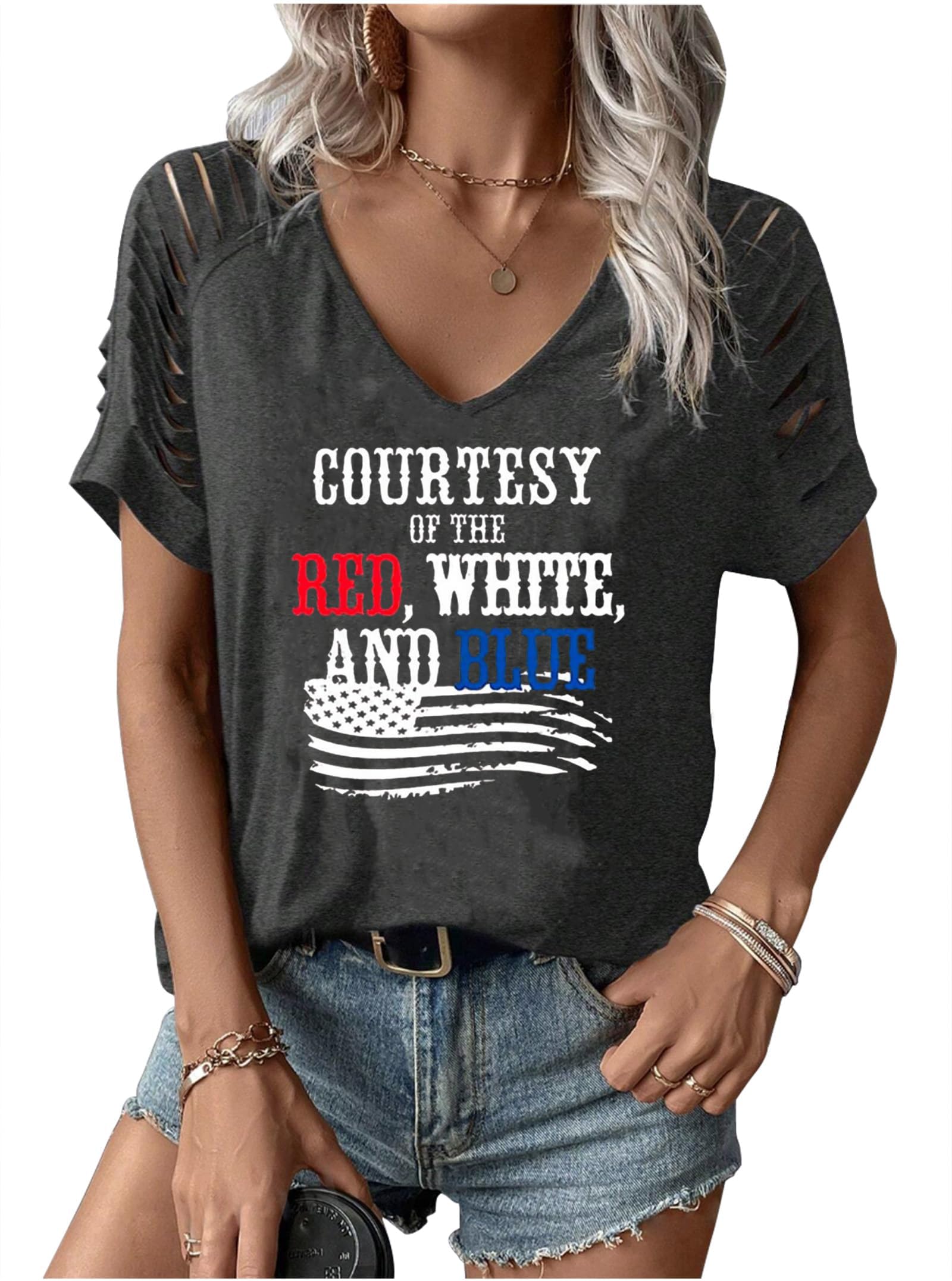 Rock Band T-Shirt for Women V-Neck Country Music Short Sleeved Shirt Retro Nashville Guitar Graphic Hollowed Tee Tops