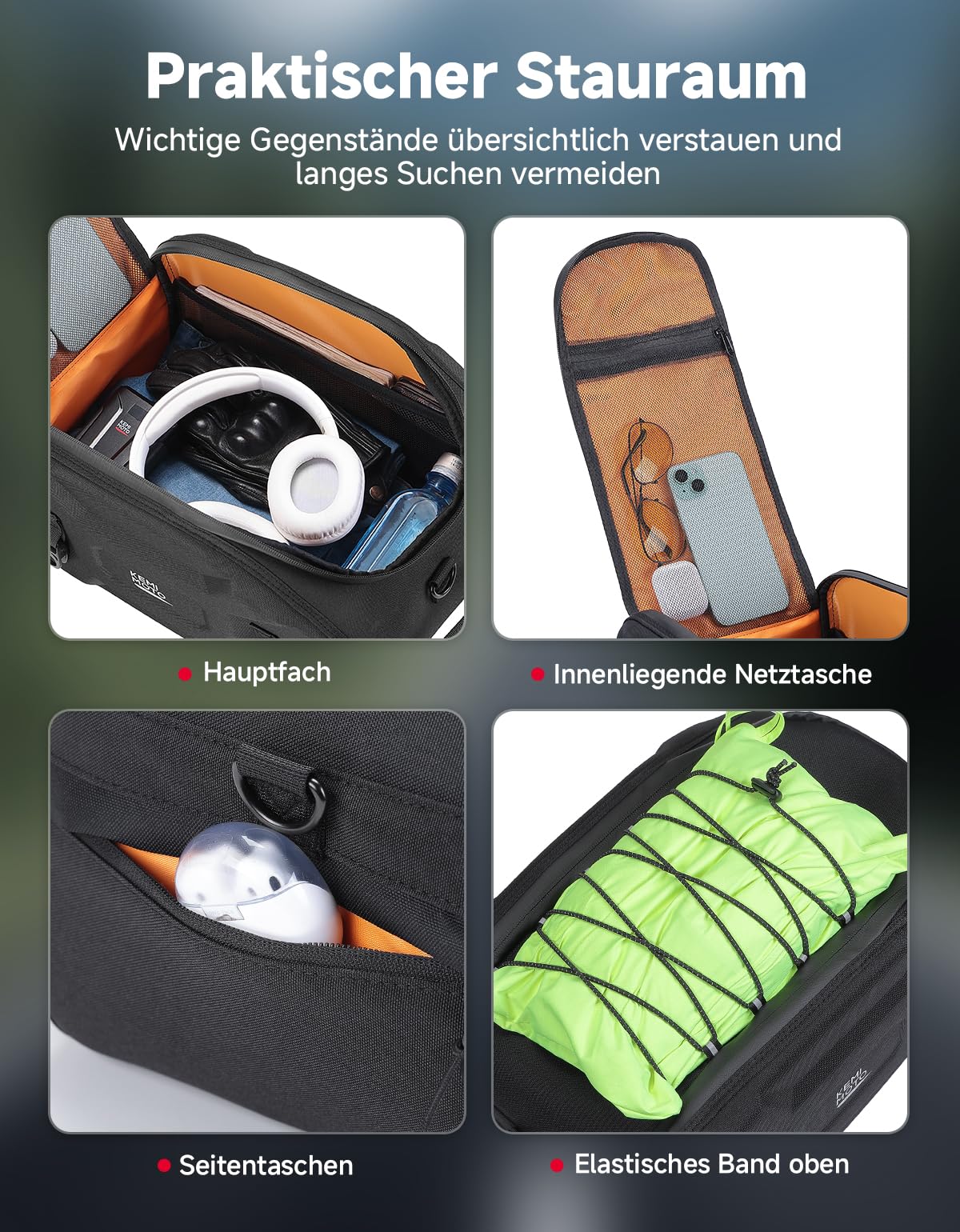 KEMIMOTO 13L Motorrad Hecktasche Wasserdicht, Multifunktional Motorradtasche, 3-in-1 Gepäckträgertasche mit Regenhülle, Eva Hecktasche Hinterradtasche für Radfahren