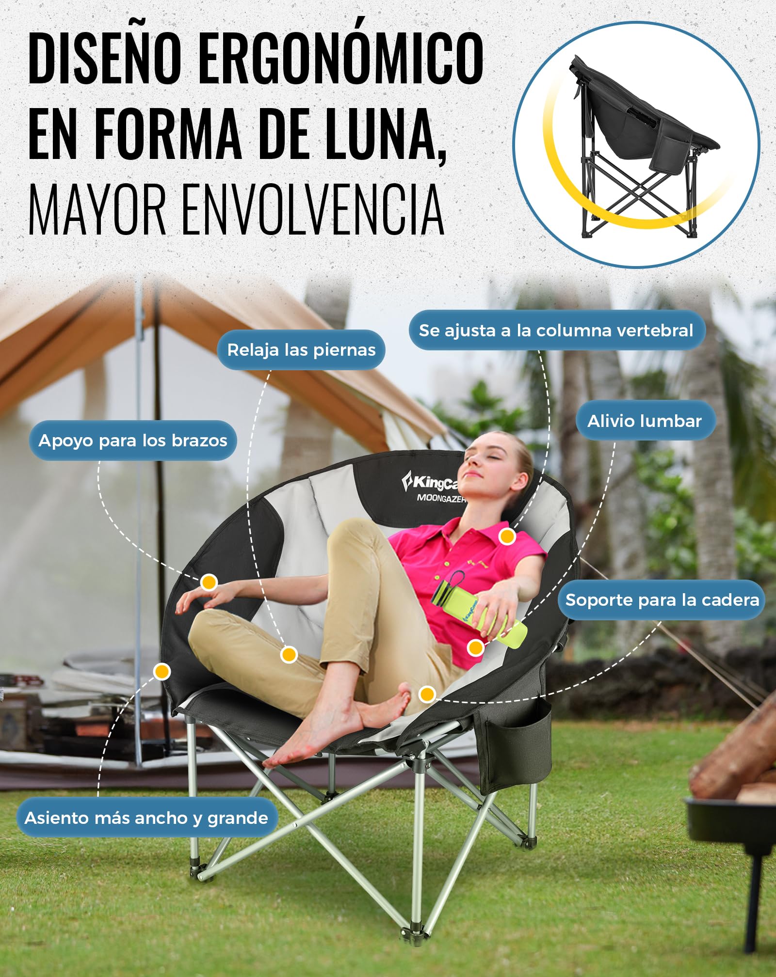 KingCamp 2 x Moonchair Sillas de Camping Plegables Acolchadas hasta 205 kg
