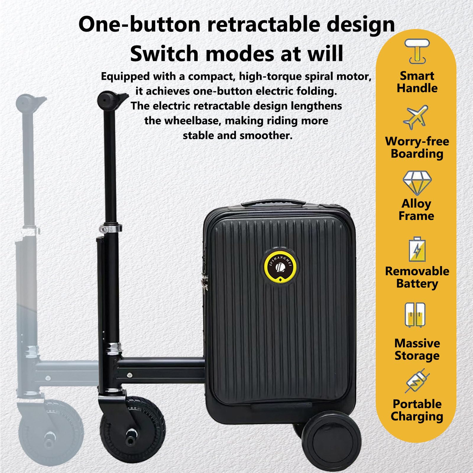 Maleta Patinete Electrico Adulto, Maleta EléCtrica Inteligente 20 litros, Maleta Viaje Inteligente con BateríA Power Bank, Velocidad MáXima 13 Km/H PinkB-1B