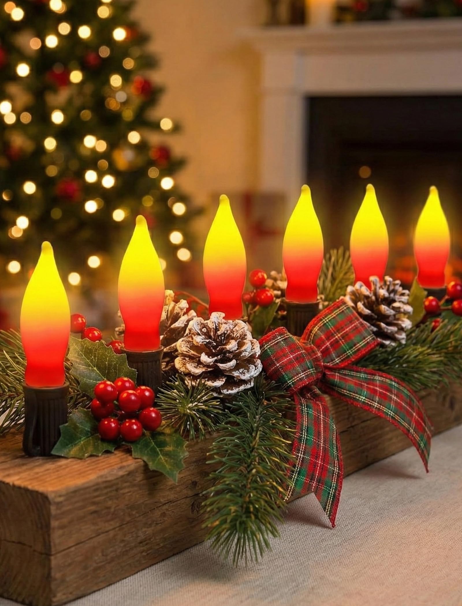 ☺︎　新品　FIMO bulbs デザイナーズライト　12個セット 12 Pack C18 Red and Yellow Christmas Flame Candle Lights Bulb, E12