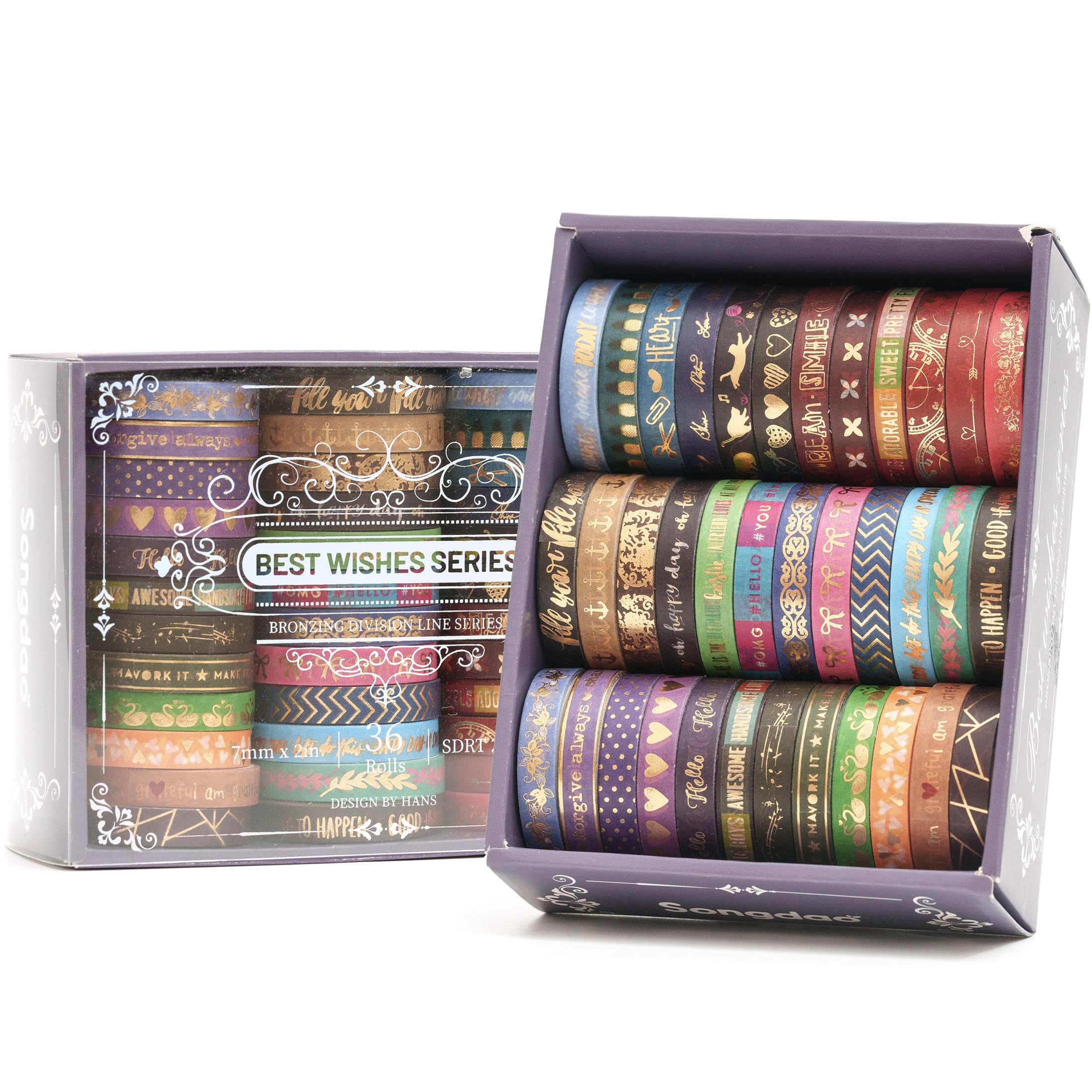 Foil Stamped Washi Tape Set, 36 Rolls