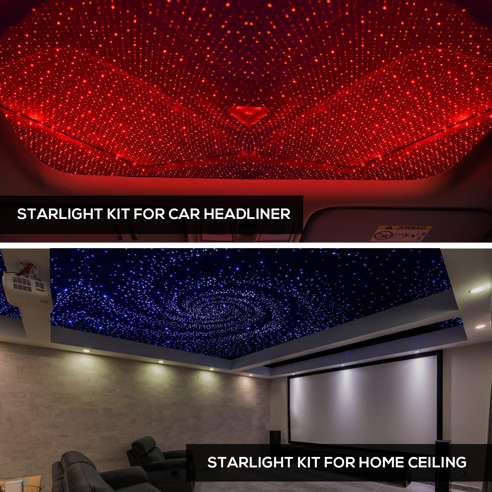 Kit Luci a Stelle per Interni Auto 500 Pezzi in ABS Nero