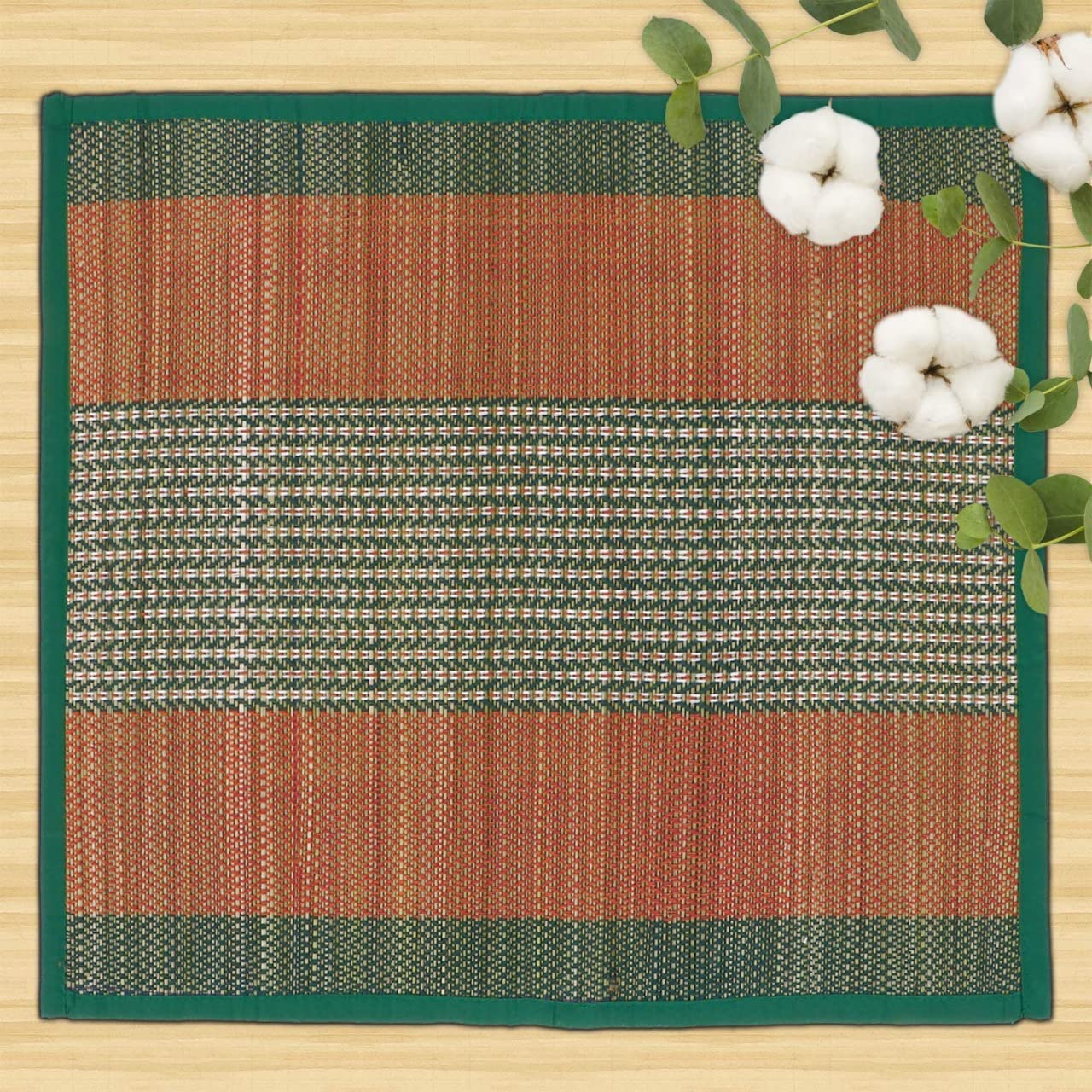 Haus Fabula Handcrafted River Grass 18 x 18 Inches Green Floor Mats/Pooja Mats/Aasan, Set of 6-image-10