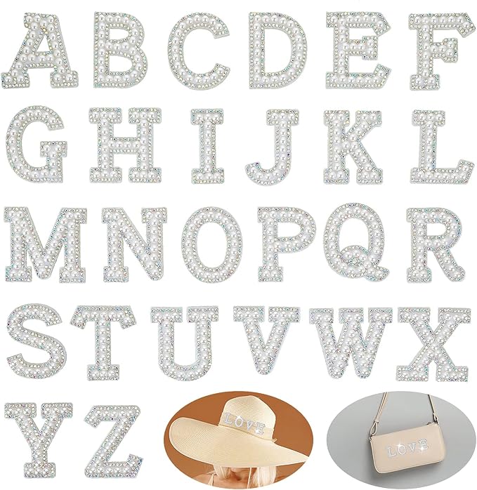 Xinnun 15 Stück Buchstaben Zum Aufbügeln - Strass & Perlen Alphabet Für Kleidung