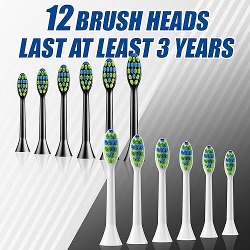 Miniatura 4 de 7AM2M Paquete de 2 cepillos de dientes eléctricos sónicos recargables, cepillos de dientes suaves para adultos y niños con 12 cabezales de cepillo,