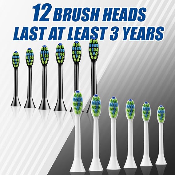 7AM2M Rechargeable Sonic Electric Toothbrush 2 Pack, Soft Toothbrushes for Adults and Kids with 12 Brush Heads, IPX7 One Charge Use for 90 Days, 5 Modes with 2 Minutes Build in Smart Timer