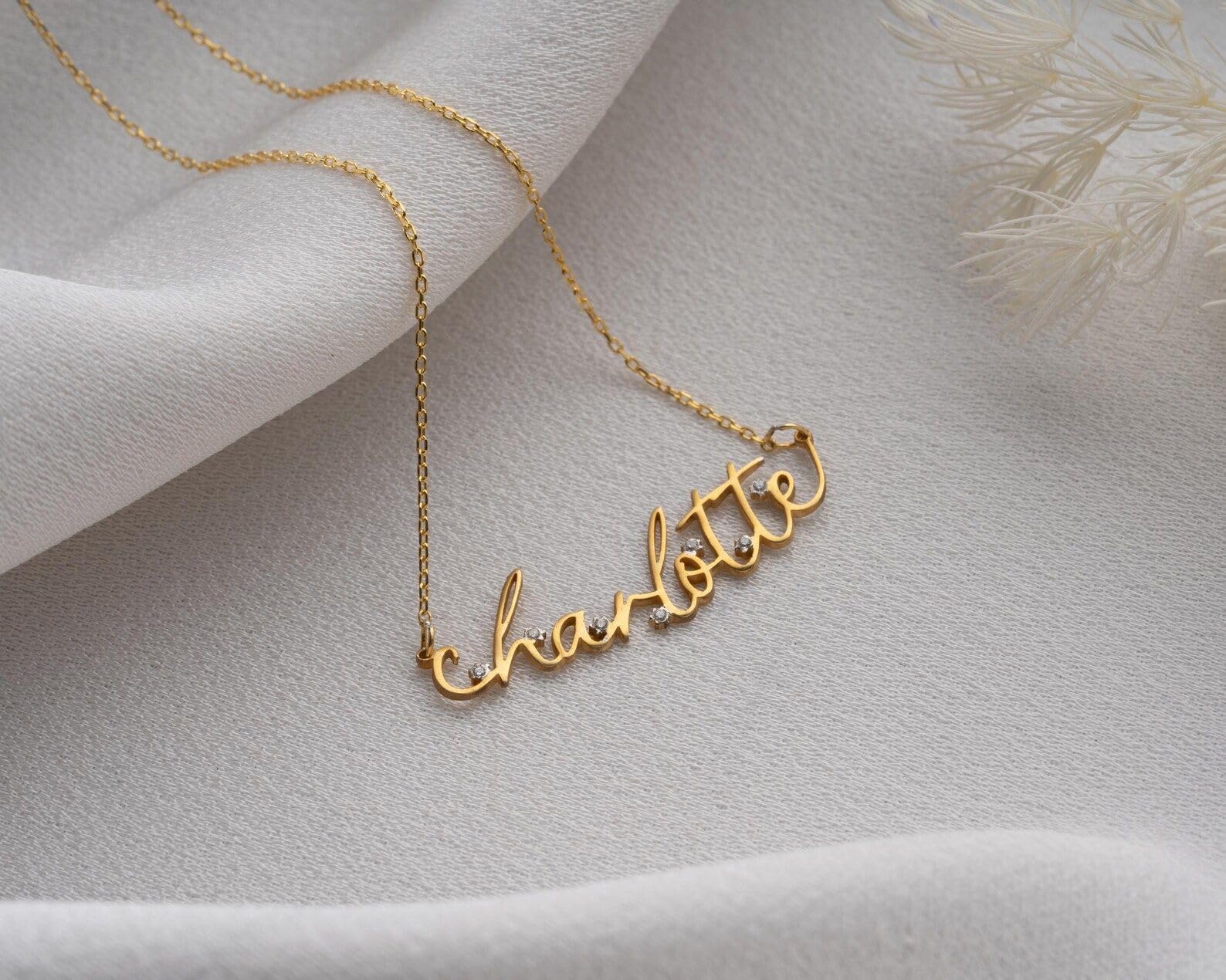 Personalizzato diamante collana con nome oro argento con ciondolo per lei Festa della Mamma Natale anniversario compleanno
