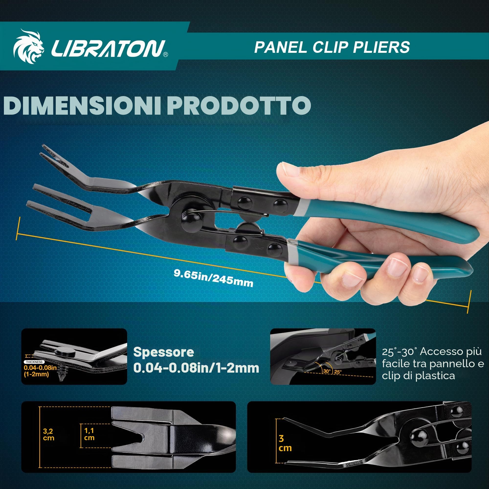 LIBRATON Pinza per Rimozione Clip Auto, Pinza per Rivetti in Plastica, Strumenti per Rimozione Clip dei Pannelli Porta, Multiuso Strumenti per la Rimozione di Elementi di Fissaggio per Autoveicoli