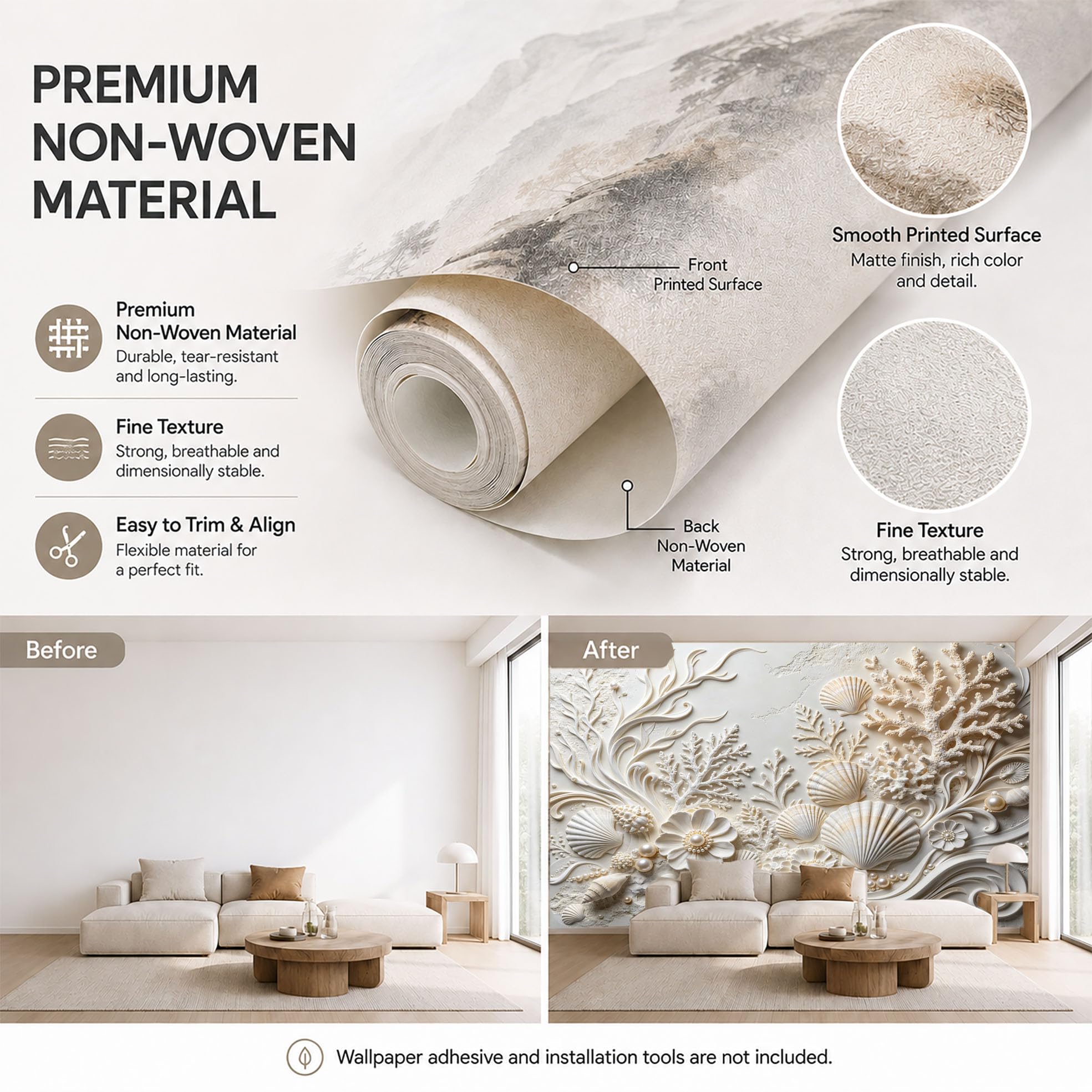 Fototapeta 3D z muszlą koral i perła ocean koral tekstura tapeta z włókniny luksusowy styl wybrzeża sztuka fototapeta 350 x 256 cm kremowa biała tapeta ścienna do salonu sypialni akcent ściana ocean