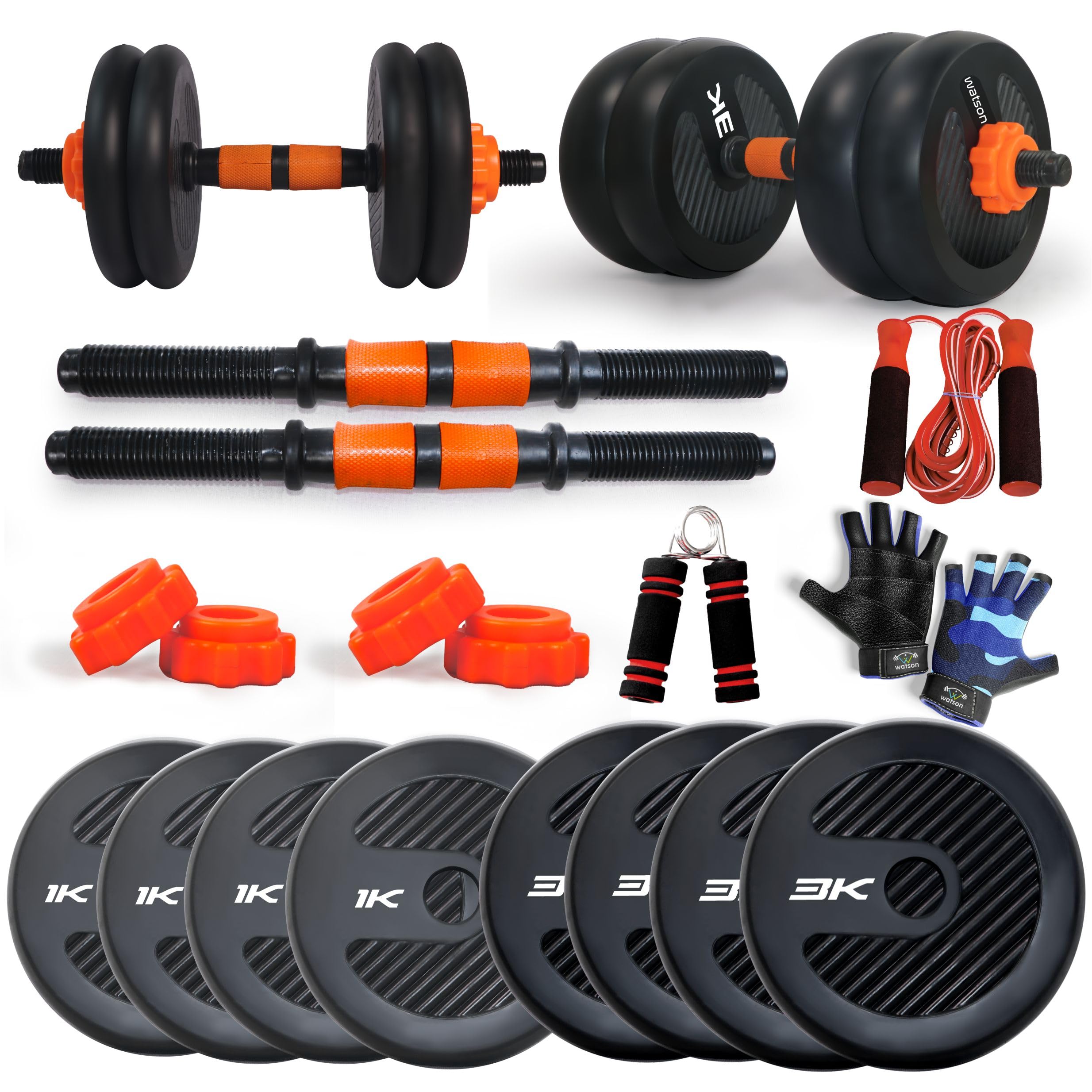 WATSON Premium Rubber Dumbbell Set For Men & Women Fitness, Dumbbell Set With 16Kg (1Kgx4, 3Kgx4) Rubber Weight Plates, Hard PVC 14" Dumbbell Rods, Foam Gripper, Skipping Rope & Gym Gloves (B0CL3KVFXB) Amazon Price History, Amazon Price Tracker