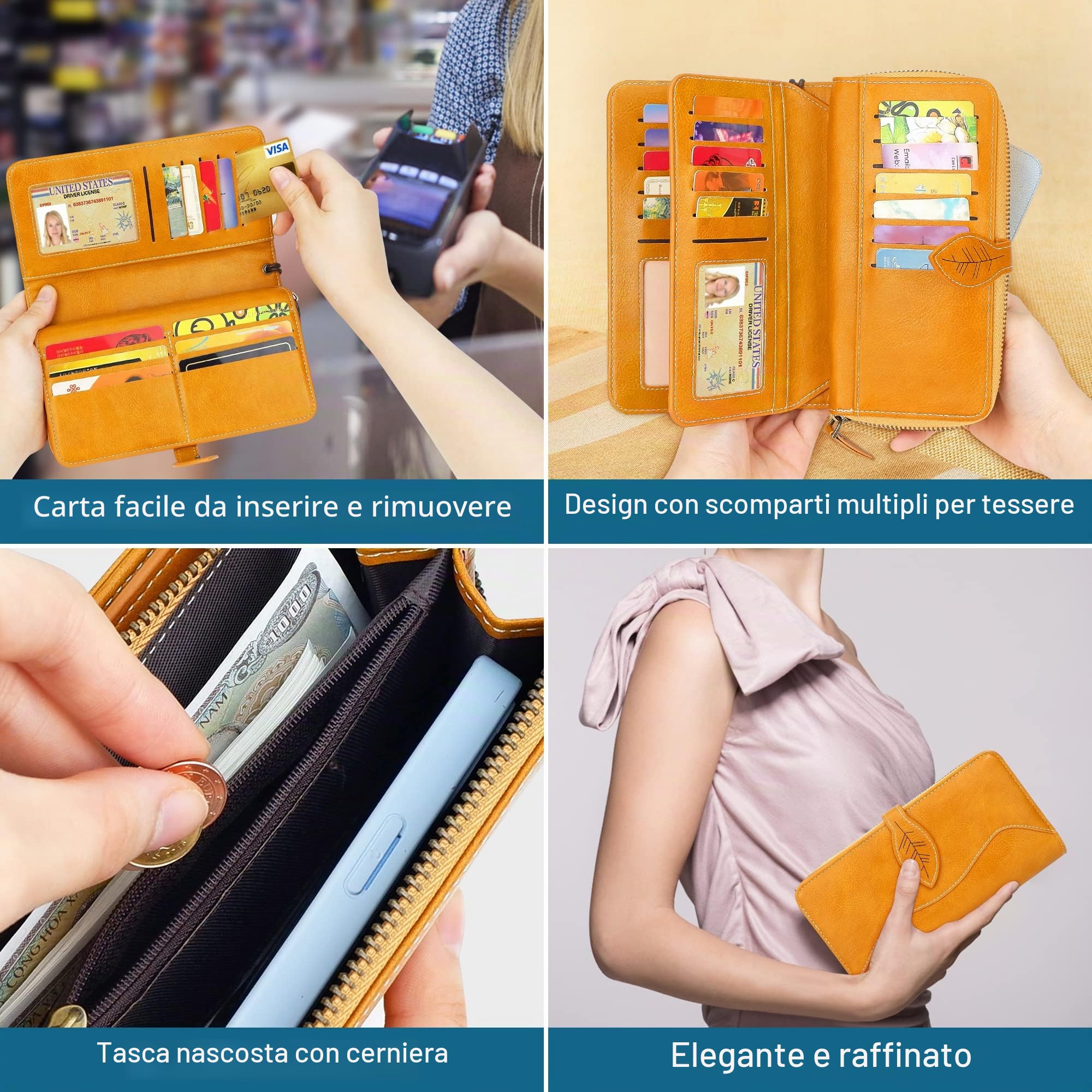 conisy Portafoglio Donna Capacità Large in Pelle, Portafogli Donna Grande di Blocco RFID con Portamonete Cerniera Lunga
