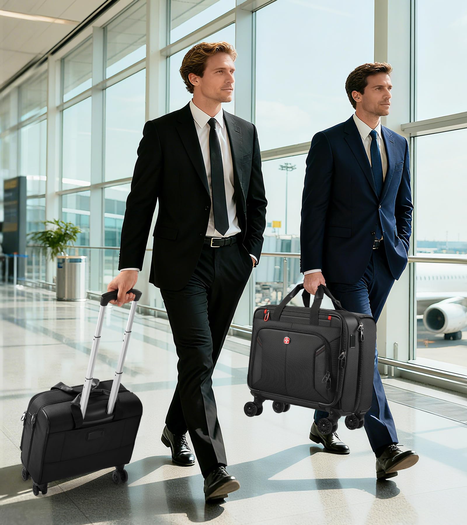 star cloud Laptop Trolley 17 Zoll, Business Trolley Herren, Laptop-Aktentasche mit 4 Rollen, Laptoptasche mit Rollen mit USB & Typ-C Anschluss, wasserabweisend, für Arbeit und Geschäftsreisen