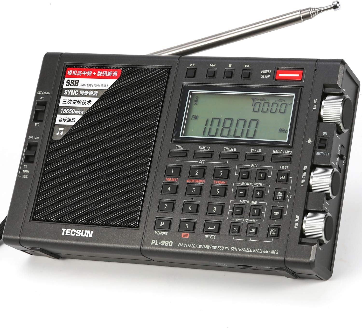 TECSUN PL-990 Portable Stereo Radio Full Band Digital Tuning High Performance FM Radio AM SW SSB with Bluetooth Speaker MP3