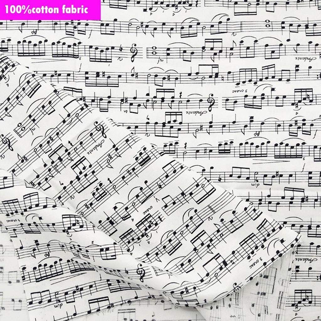 Bu 1pcs 110cm Largo Classic White Musica Tessuto di Cotone Nota Musicale Shirt Stampata del Tessuto di Cotone Cucito Fai da Te Patchwork Abbigliamento Tessuto (Color : 110cmx200cm)