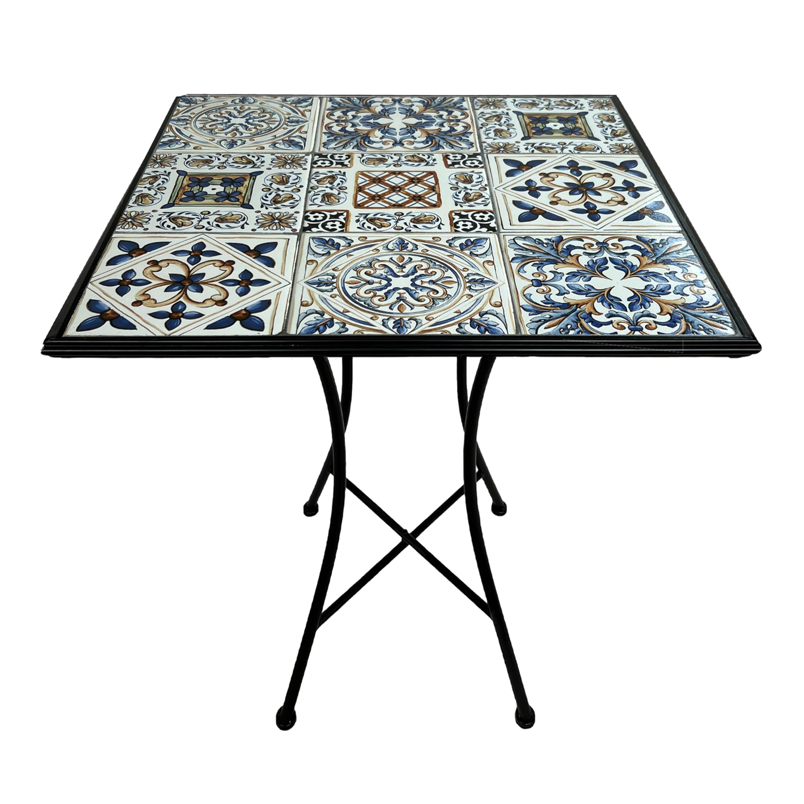 AXI Camilla Bistro Table, Blue - Mosaic | Square coffee table with ceramic tiles | For balconies, terraces or as a side table - Maximum load: 40 kg / 60 x 60 x 75 cm