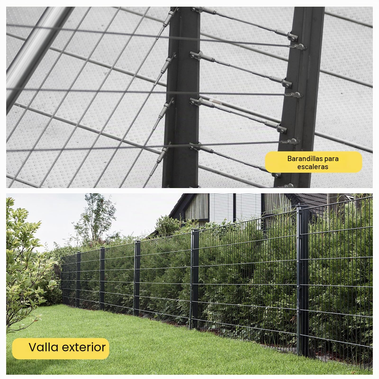 Cable de acero inoxidable de 50 m, cable de acero de 3 mm con ojales M5, tensor de cable, cerradura, alambre, revestimiento de PVC para enredaderas, vallas, suspensión de luz, tendedero
