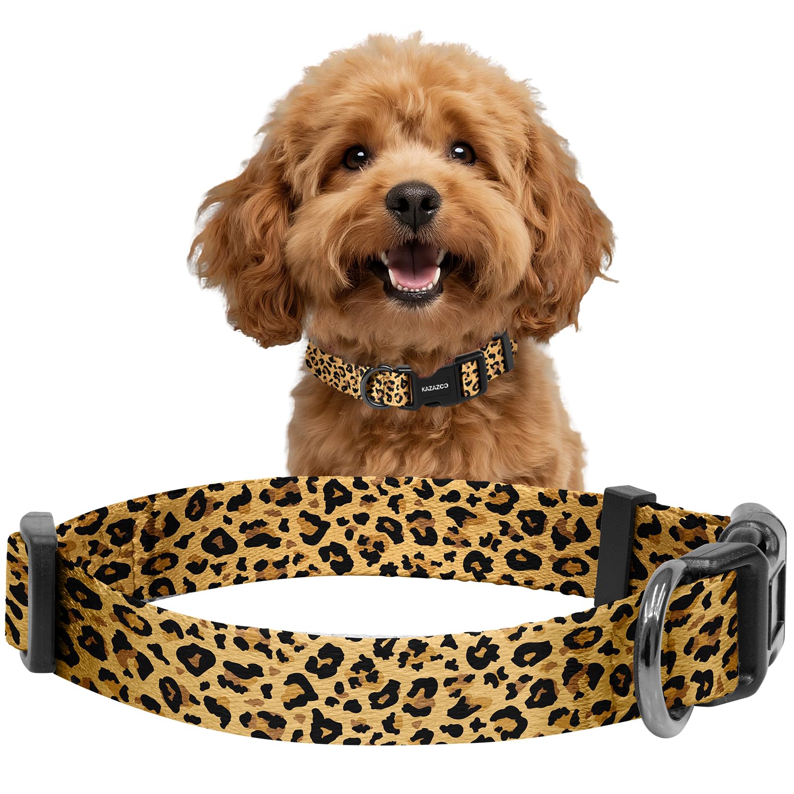 Kazazoo Dog Collar Cute and Soft Nylon Puppy Collar for Boy and Girl Dogs, Adjustable Dog Collars for Small Dogs, Brown Leopard-S