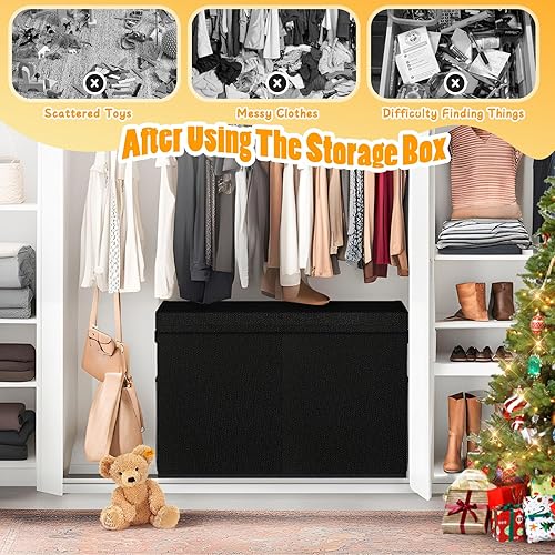 Miniatura 4 de Caja grande de almacenamiento de juguetes con divisor de tapa, organizador de juguetes plegable resistente para niños, cajas de almacenamiento para