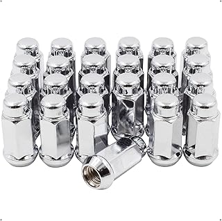 Wheel Accessories Parts 24 Pcs M14x1.5 Thread Bulge Acorn 1.90" Long Lug Nuts Chrome 3/4" 19mm Hex Fits Chevy Silverado GMC Sierra 1500 2016+ Ford F 150 2019+ Ram 1500