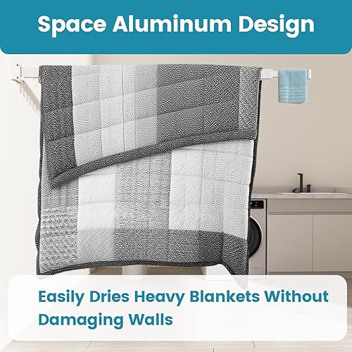 Miniatura 6 de Abiglifty Tendedero para ropa montado en la pared, plegable, retráctil y plegable con 18 ganchos para uso en interiores y exteriores en lavandería,