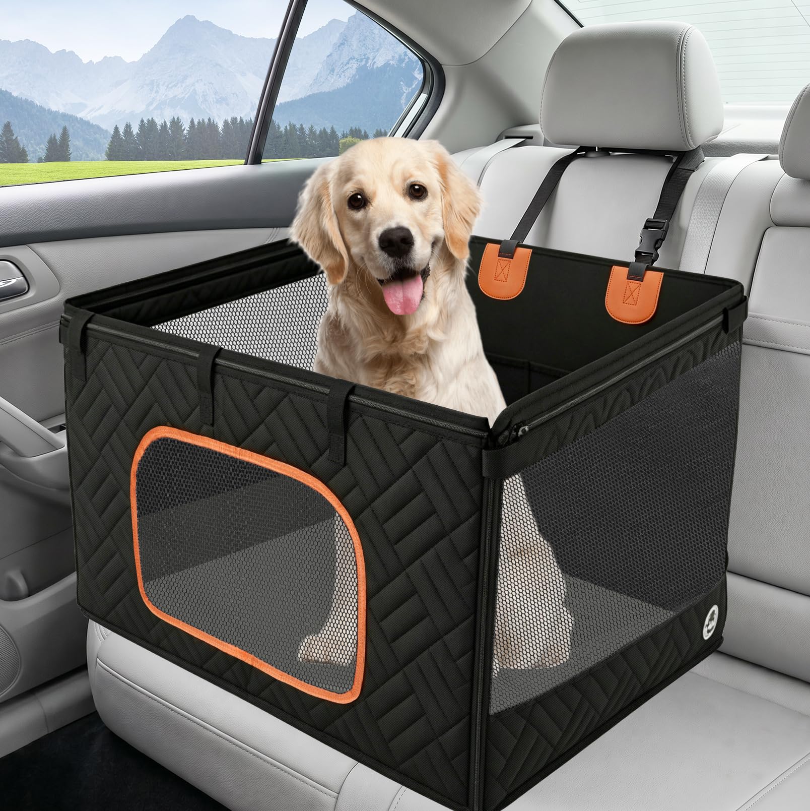 LIROPAU Extra Stabiler Hunde Autositz für Großer Mittlere Hunde | Verstärkung Extra Stabiler Hunde Autositz, Extender-Abdeckung mit 3 Mesh Fenstern für Pkw, SUV und Lkw