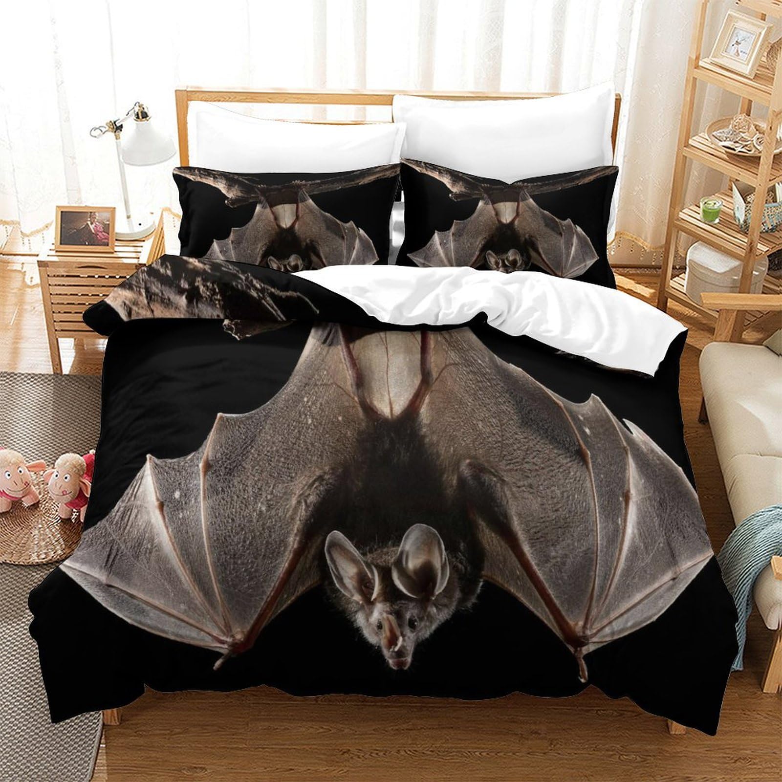 P1S9U7W5Y Realistic Bat 3D Printed Duvet Cover Set 3pcs Microfiber Bat Bedding Set Single