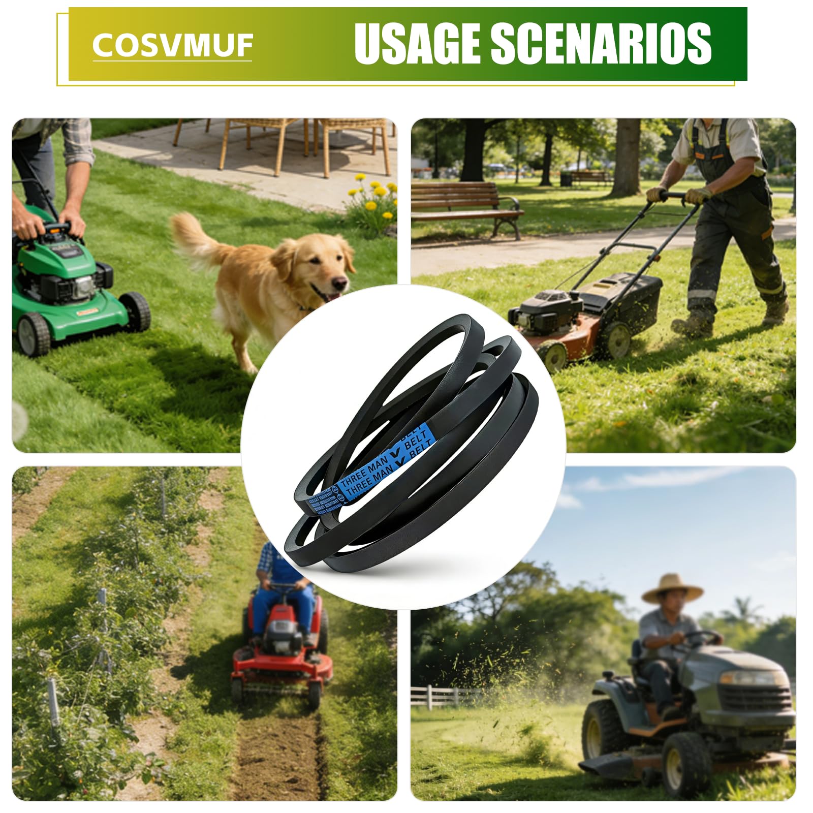 Correa de cubierta para cortacésped, 1/2 x 50 pulgadas, paquete de 2, compatible con Cub Cadet MTD GX20571 Ariens